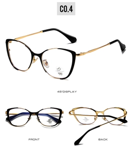 Detailed views of cat-eye frames with anti-blue light and UV400 protective lenses