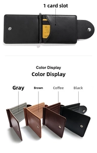 Detail of PU leather wallet interior featuring metal snap button and multi-color selection