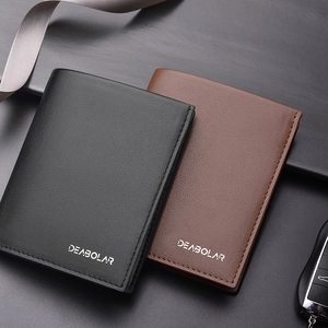 Three-fold men's PU leather wallet in black and dark brown with logo detail