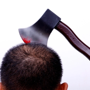 Realistic Halloween headband featuring a bloody prop axe for spooky prank decoration
