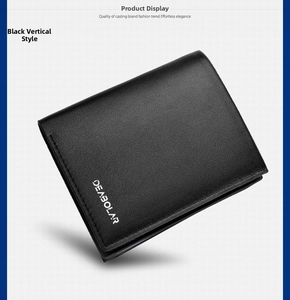 Close-up of black lychee grain PU leather men's wallet with white printed logo detail
