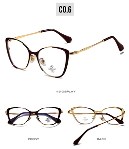 Cat eye glasses frame with burgundy and gold metal dual-tone design and UV400 lenses