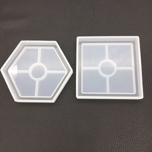 Top view of translucent square and hexagonal silicone molds for DIY resin coasters