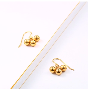 Minimalist 18K gold-plated triple ball drop earrings with elegant fishhook design