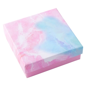 Scatola quadrata per gioielli con coperchio in marmo rosa e blu e base rosa