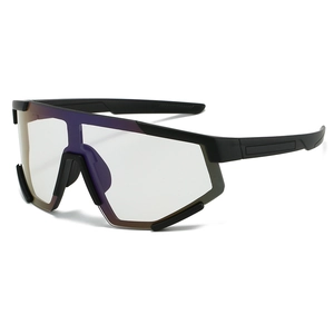 Outdoor cycling sunglasses with gradient purple-blue photochromic lenses and black frame