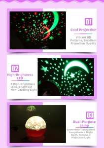 Close-up of red starry projector with 4 bright LEDs and dual-mode night light function