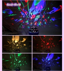 Detail of spherical LED projector displaying multi-color ocean world patterns on walls