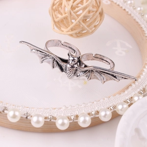 Gothic antique silver bat open ring with adjustable double band design for men and women