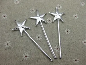 Three-piece set of silver electroplated five-pointed star fairy wands for DIY party decor