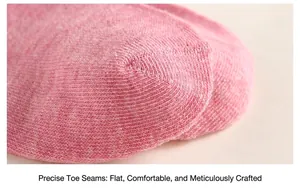 Close-up of pink cotton low cut sock toe showing seamless stitching and knit texture