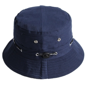 Navy blue reversible bucket hat with metal eyelets and SPORT adjustable cord detail