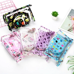 Set of 3 printed leather and clear PVC makeup bags for portable travel toiletries