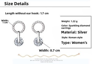 Detail showing dimensions of sparkling silver stud earrings with round cubic zirconia