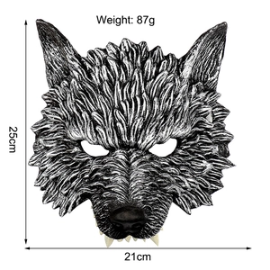 Realistic 3D silver-grey wolf mask for Halloween with dimensions 25cm by 21cm