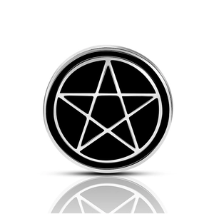 Punk style gothic pentagram enamel brooch with silver star on black background