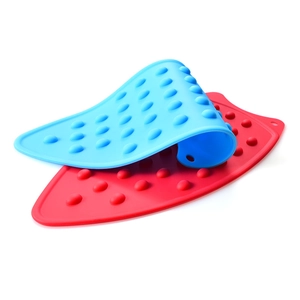 Thick silicone iron rest pads in red and blue with non-slip heat resistant surface