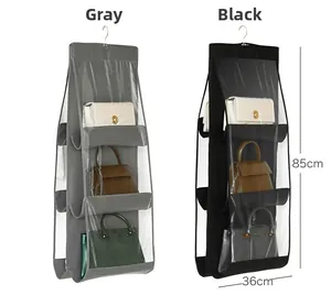 Detailansicht grauer und schwarzer Taschen-Organizer mit 6 Fächern und 85 cm Höhenangabe