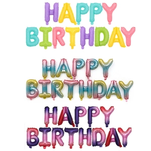 16-inch Happy Birthday foil balloons in macaron, gradient rainbow, and starry sky styles
