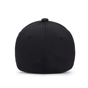 Black breathable perforated baseball cap with full back closure and minimalist mesh design