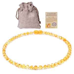 Natural Baltic Amber Baby Teething Necklace Hand Knotted Beads Jewelry For Infants Toddlers With Certificate