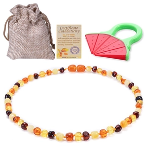 Set collana d'ambra baltica per neonati con massaggiagengive e sacchetto di lino