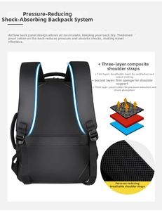 Detail of ergonomic breathable back panel and padded shoulder straps for laptop backpack