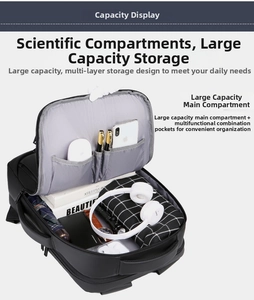 Internal view of a multi-functional laptop backpack with spacious organized compartments