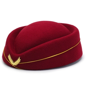 Stewardess Pillbox Hut Wollfilz Elegant Vintage Flugbegleiter Uniform Mütze Mit Goldenem Abzeichen Seildekoration Für Damen