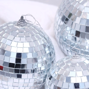 Multi-size silver mirror disco balls with hanging loops for Christmas party decoration