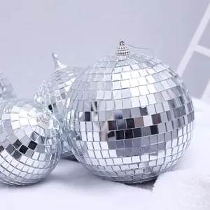Mirror Disco Ball Silver Glass Foam Reflective Hanging Ornament For Christmas Party Wedding Stage Decor Sparkling Festive