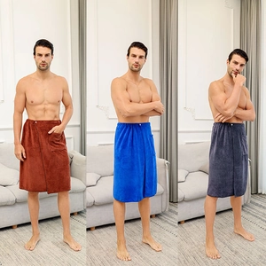 Toalla De Baño Portátil Para Hombre Microfibra Suave Secado Rápido Albornoz Falda Con Bolsillo Cierre De Botón Color Sólido