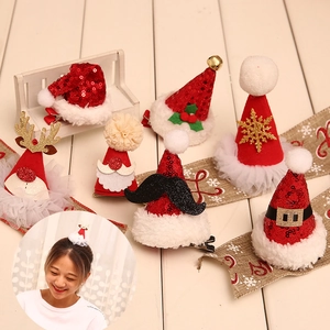 Mini Kerstmuts Haarspelden Glinsterende Pailletten Pluche Kerstmis Feest Hoofddeksel Bel Rendier Decoratie