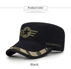 Black cadet cap featuring camo brim and U.S. Air Force embroidery detail view