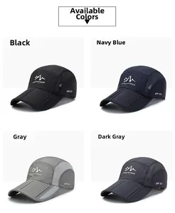 Detailed grid of quick-dry outdoor caps in four colors featuring breathable side mesh panels