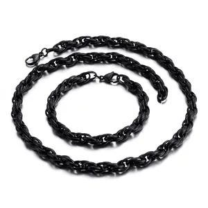Rope Chain Necklace Titanium Stainless Steel Heavy Punk Hip Hop Jewelry For Men Gold Silver Black Electroplated