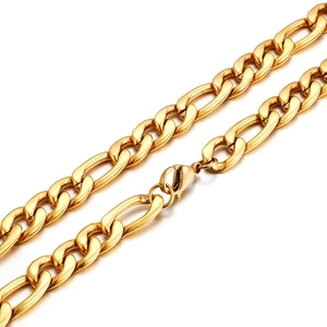 Polished gold Figaro chain necklace for men in stainless steel with a secure lobster clasp