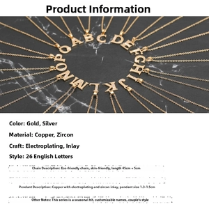Detailed specs of gold alphabet pendant made of copper with cubic zirconia inlay