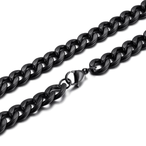 Collier chaîne gourmette noire en acier inoxydable pour hommes avec fermoir mousqueton
