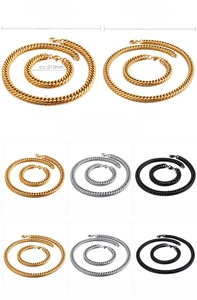 Detailed grid view of 18K gold plated Cuban link necklace and bracelet sets for men