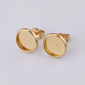 Pair of gold-plated stainless steel round earring stud bases for DIY jewelry making