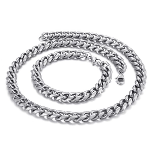 Set gioielli collana e bracciale a catena cubana da 9 mm in acciaio inossidabile argento