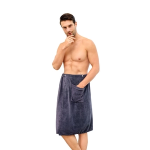 Toalla de baño de microfibra gris oscuro para hombre con bolsillo y cierre de presión