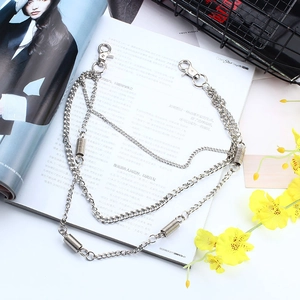Double-layered silver metal wallet chain for trousers with punk style lobster clasp