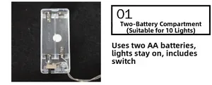 Detailed view of clear 2AA battery box for 10 LED Halloween pumpkin string lights