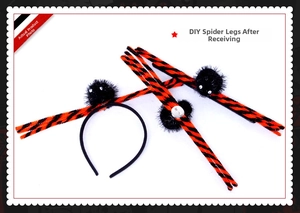 DIY Halloween headband kit featuring black plush spiders with orange striped legs