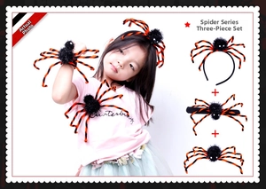 Three-piece Halloween spider set including headband, bracelet and clip for costume party