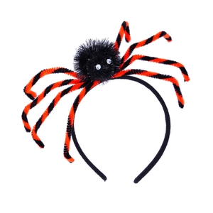 Halloween black plush spider headband with orange striped legs for party costume