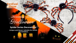 Halloween black spider headband and hair clips with orange stripe accents for all ages