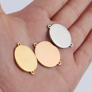 Polished stainless steel oval charms in silver gold and rose gold for DIY jewelry